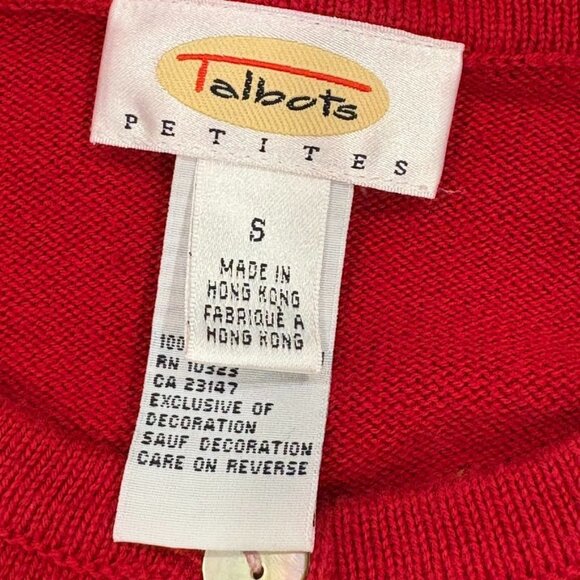 Talbots Vintage Red Knit Cardigan Sweater Dog & Fall Embroidery Small Petite - Picture 7 of 12